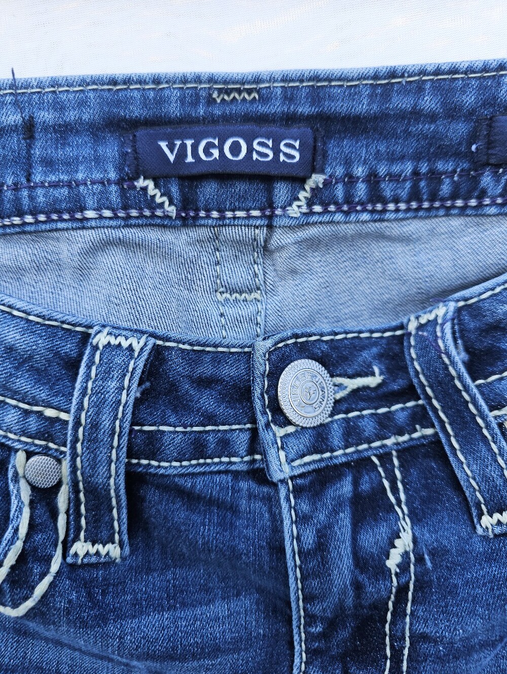 Vigoss Heritage Fit Capri Jeans Size 0 (25" Waist) Dark Wash Thick Stitching - Picture 13 of 15